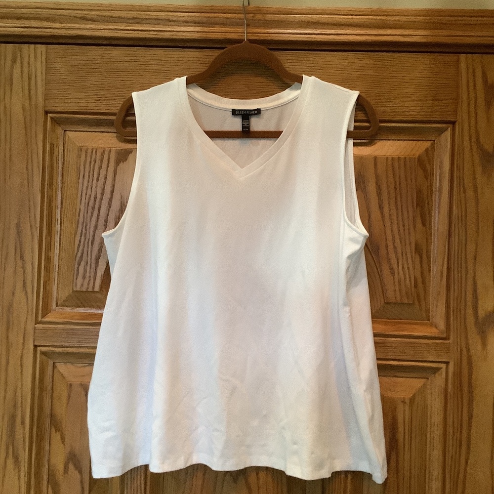 Eileen Fisher White Vneck Tank Top